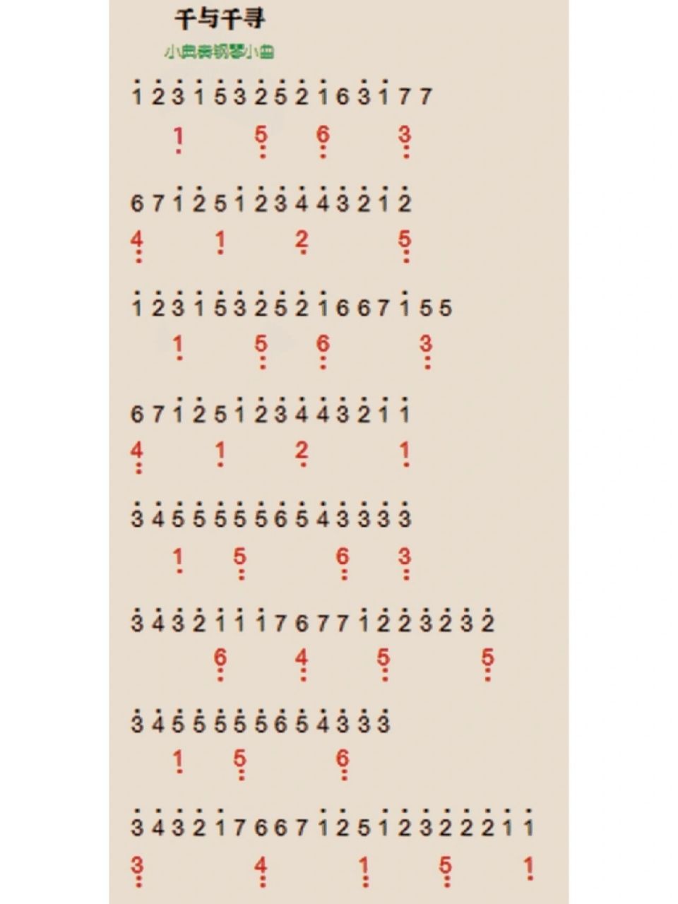 五分钟就能学会的《千与千寻》钢琴简谱双手