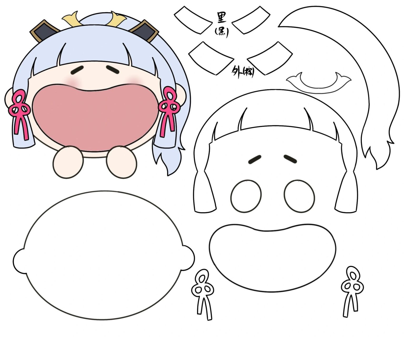 原神神里绫华大嘴不织布图纸 关于版权:我自己画的图,仅对此不织布