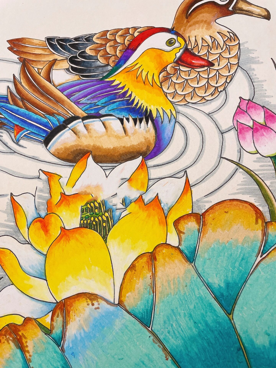 原创作品—鸳鸯戏水(适合9-12岁的课程)             平平无奇的油画