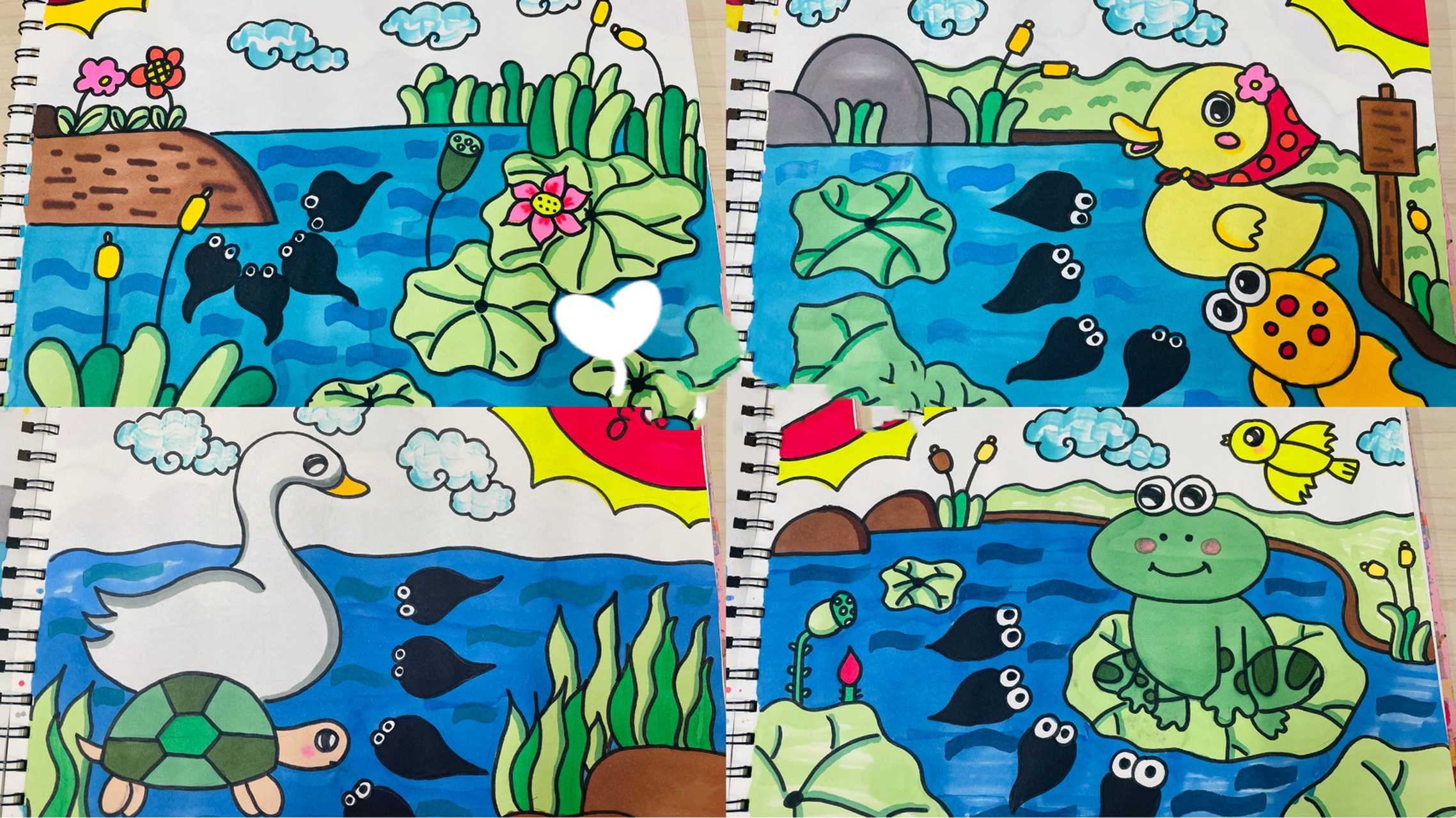 小蝌蚪找妈妈四格漫画 儿童画 简笔画 小蝌蚪出生找妈妈 小蝌蚪找08