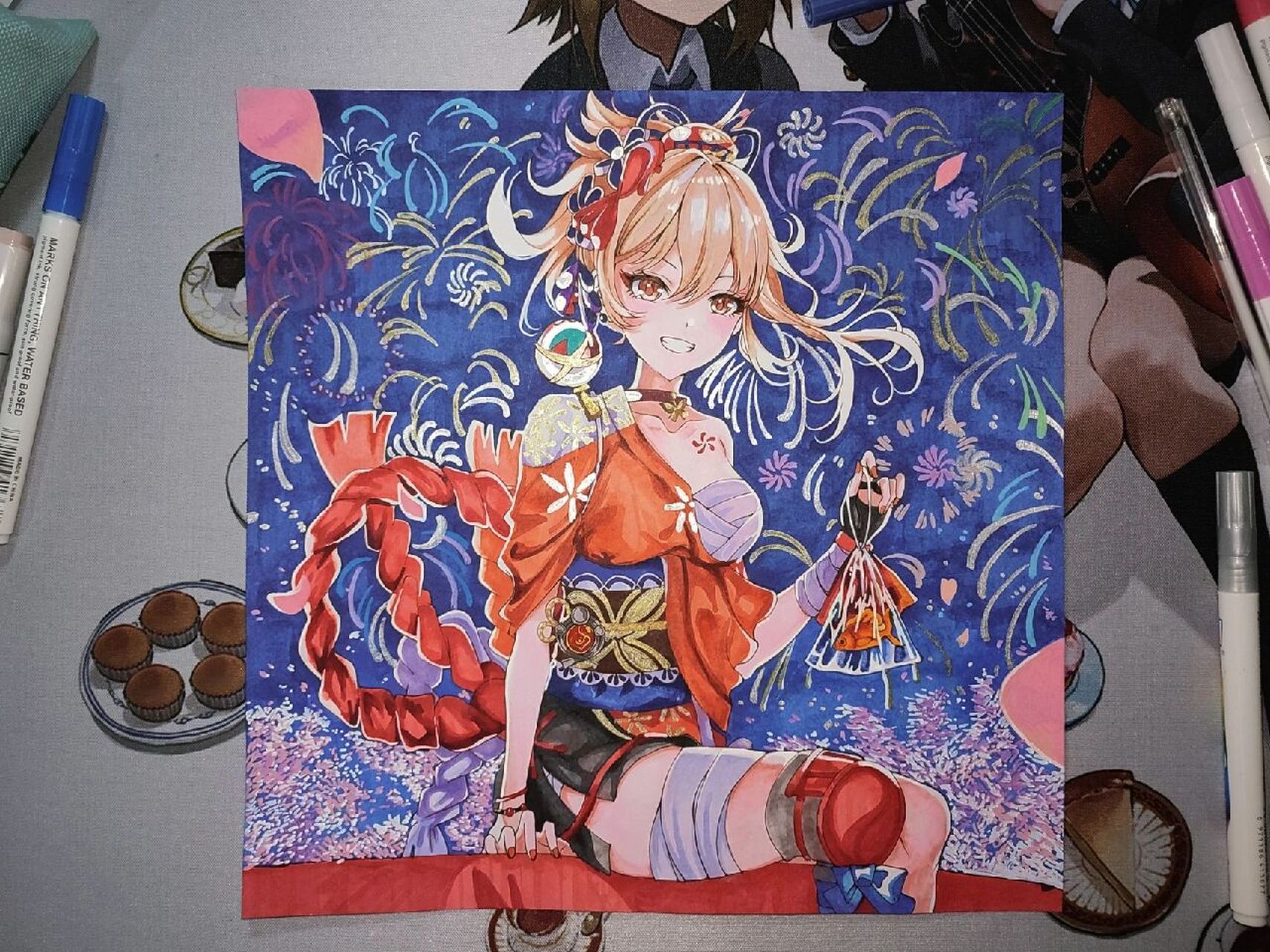 原神宵宫手绘马克笔临摹 画了宵宫姐姐!是好朋友约的稿