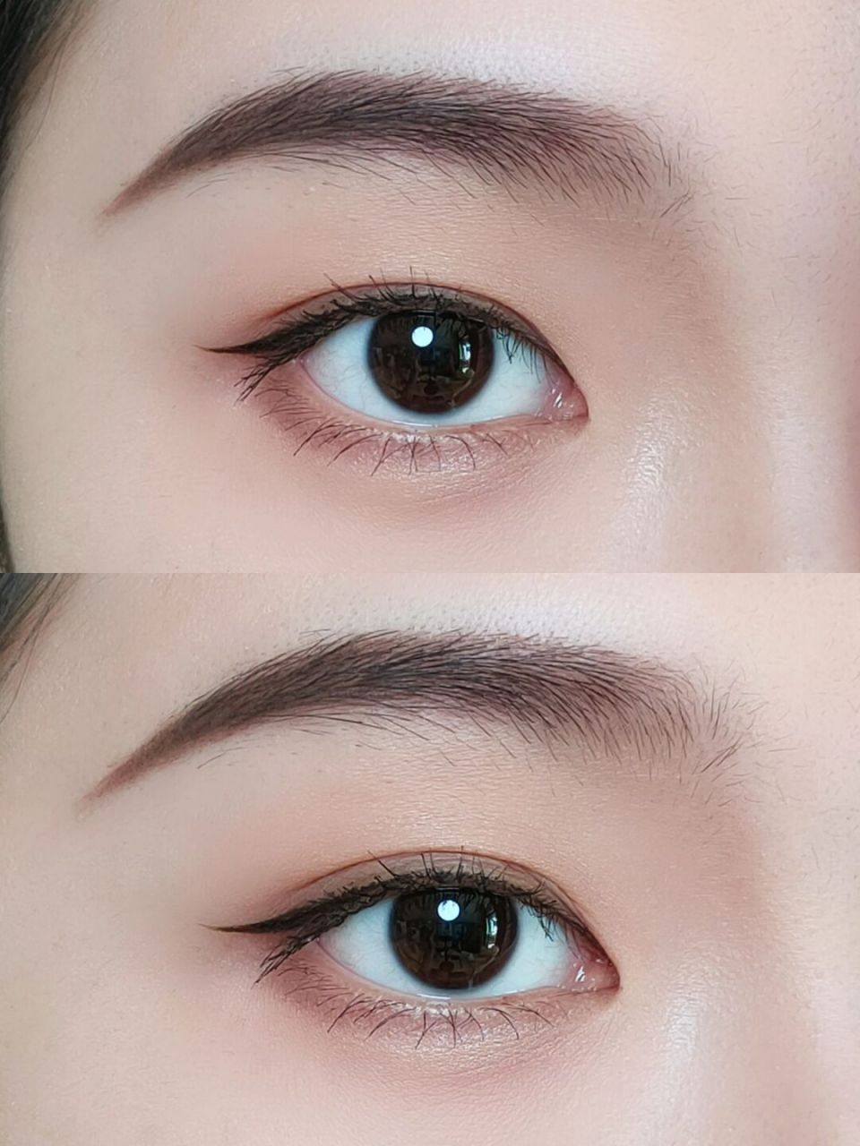 落尾眉的眉尾低且长→可以拉近眉眼间距,缩短上庭 眉峰平缓,眉毛肮