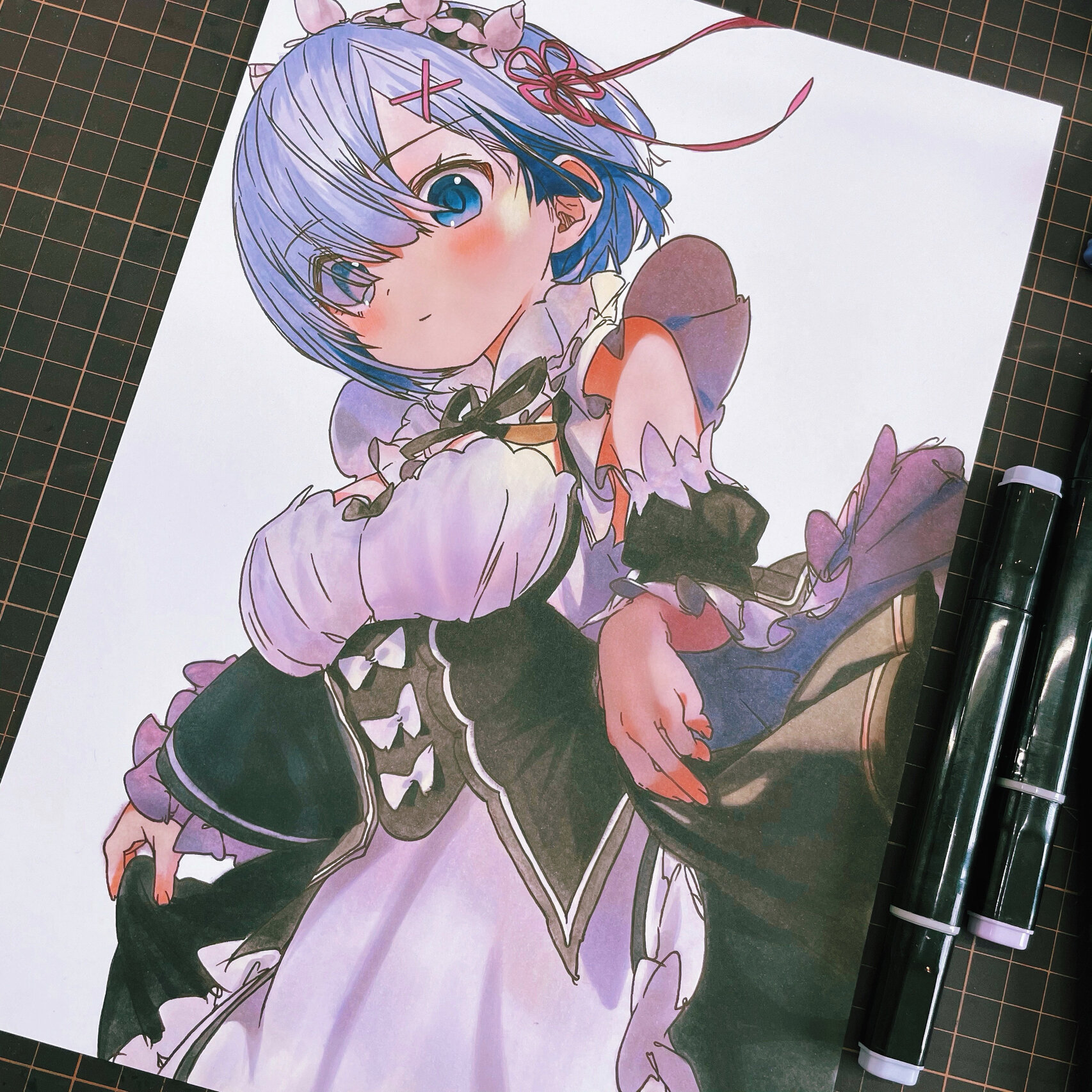 马克笔手绘临摹蕾姆老婆!