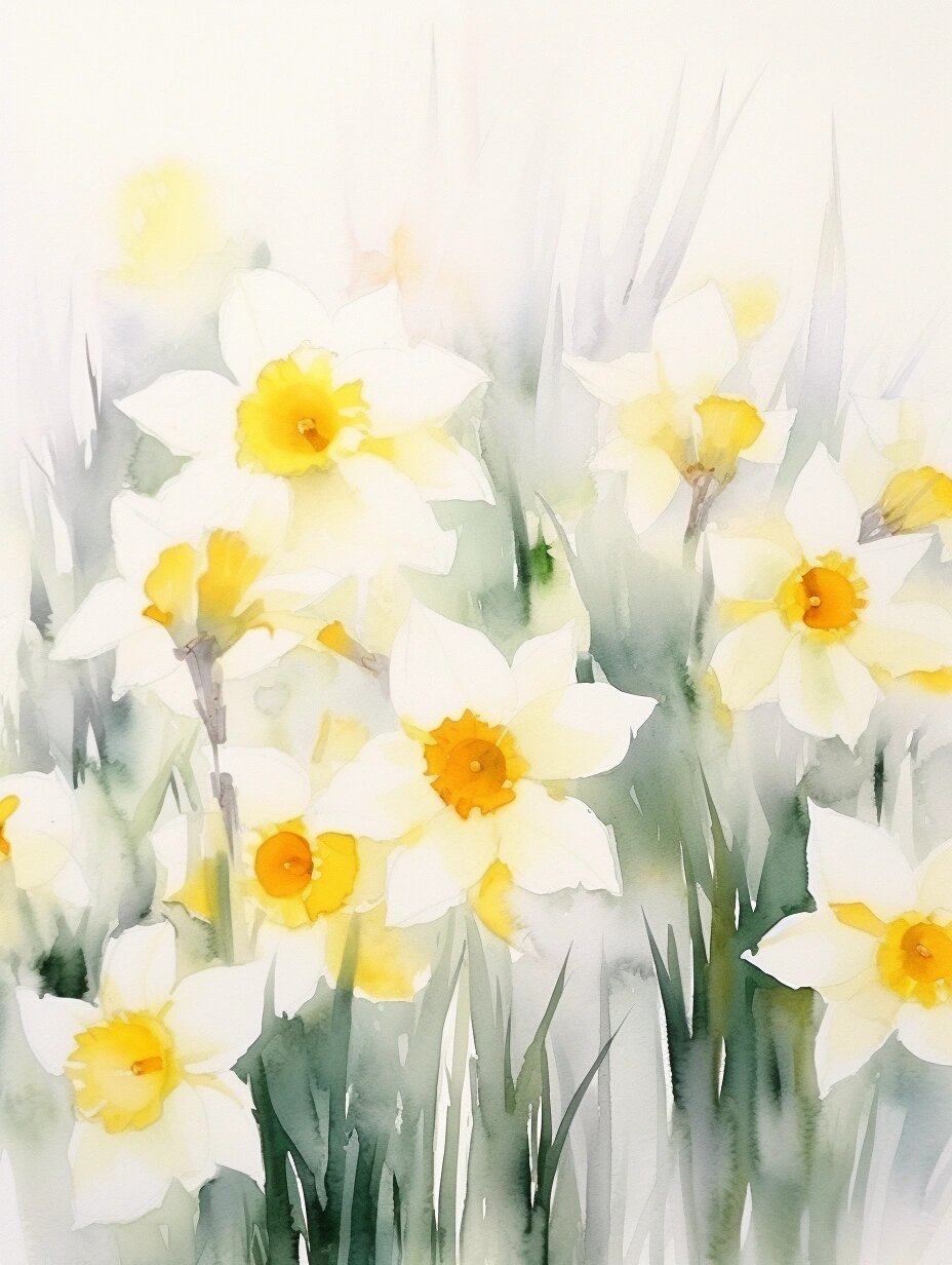 《花之四季》水彩画素材——1月水仙花