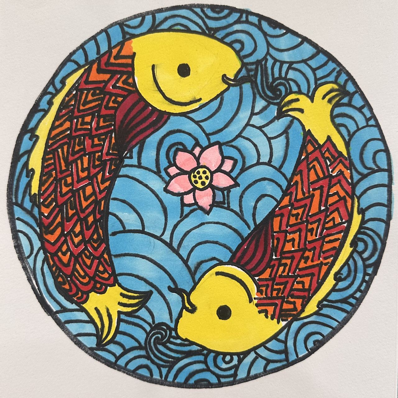 学生作品《年年有余》鱼纹样设计 《年年有余》 学生作品欣赏 鱼纹样