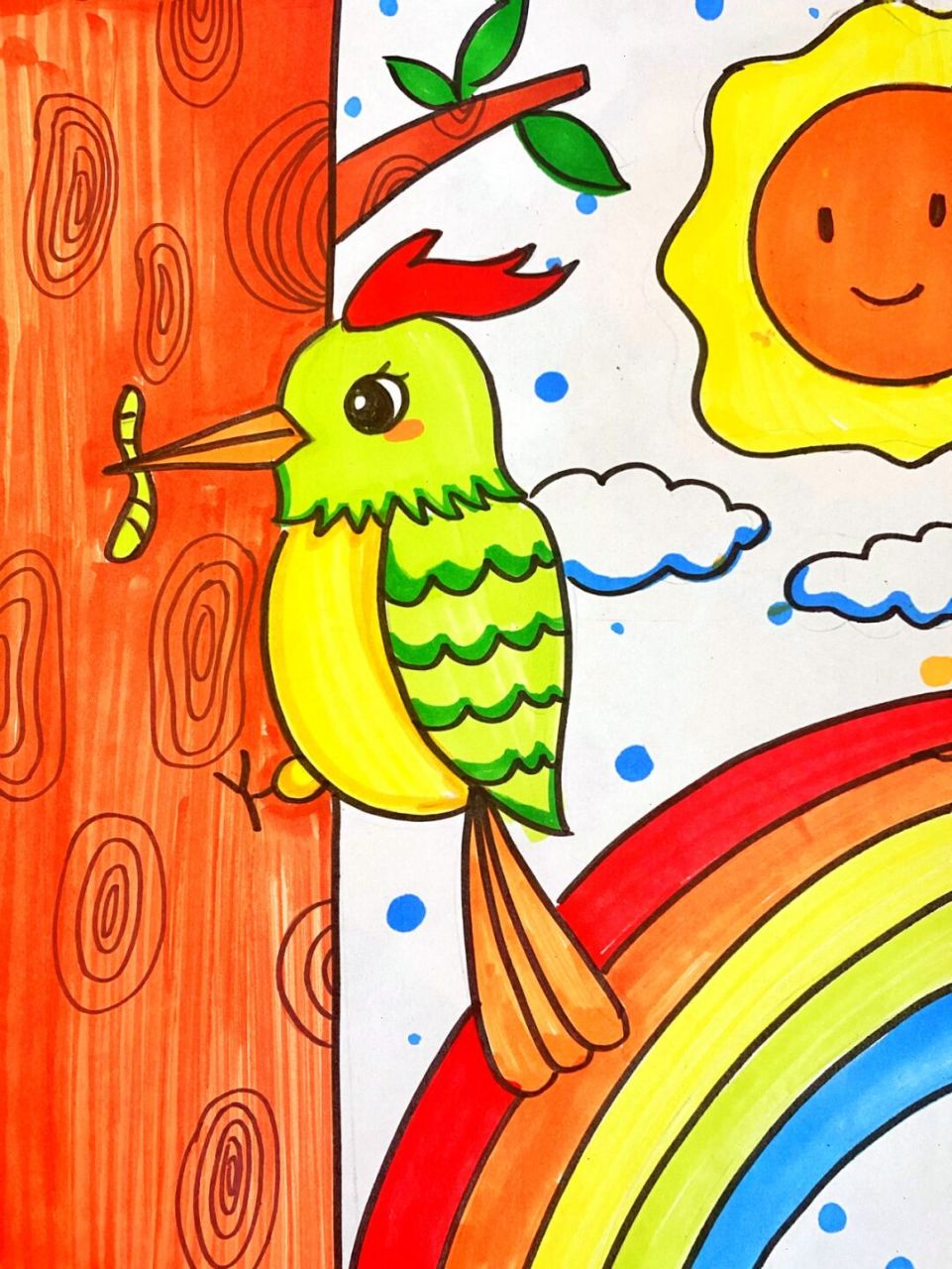 儿童简笔画啄木鸟图片