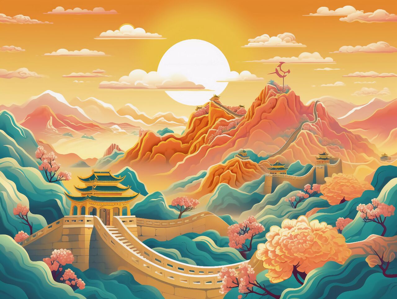 77 96今天分享的是一组气势磅礴的【国潮长城背景】素材 漠漠沙场