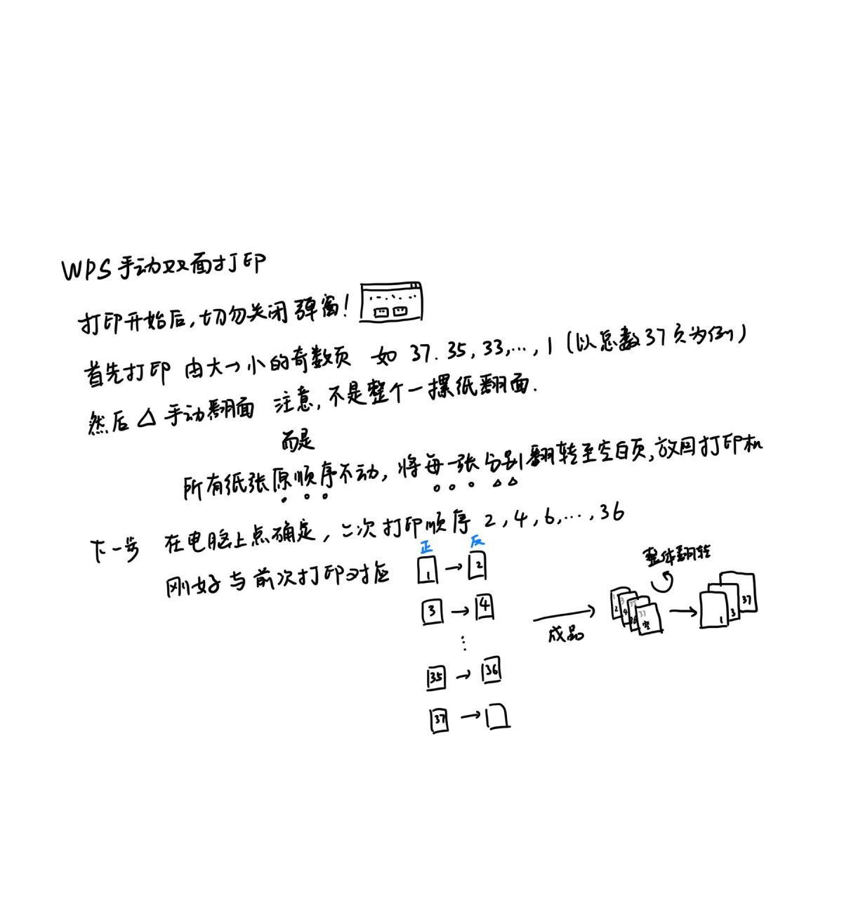 wps 手动双面打印 翻页翻面小技巧 注意纸放回去上下别放反