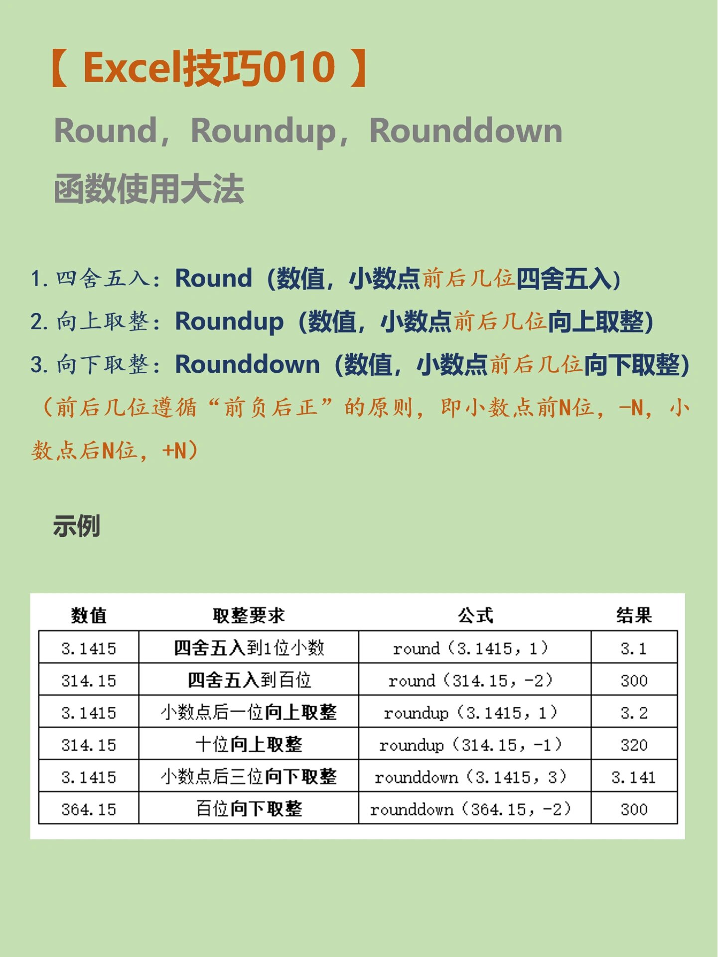 excel取十位整数的函数