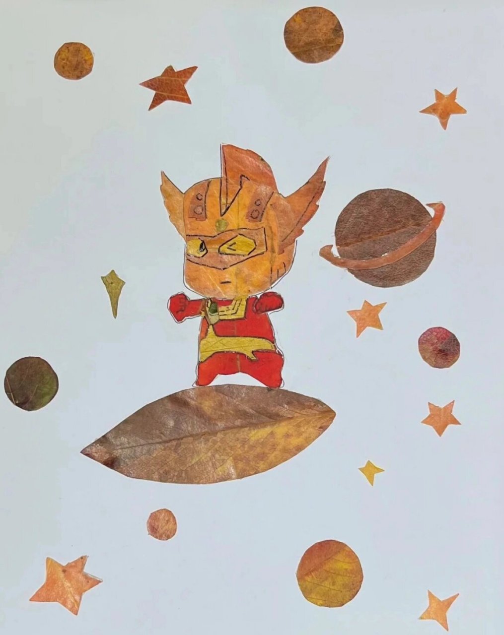 幼儿园作业之泰罗奥特曼树叶画,寻找秋天 第一次和孩子一起完成亲子