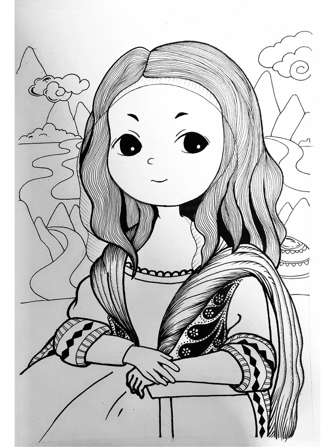 9-10岁创意美术名画转线描《蒙娜丽莎的微笑