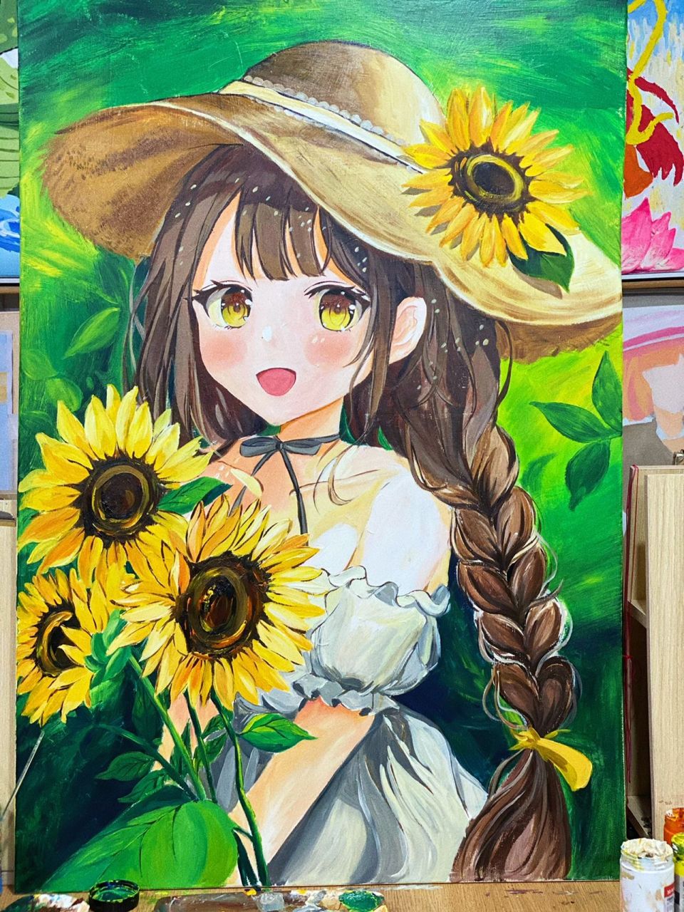 动漫丙烯画/二次元女孩/二次元绘画 全开油画框画一个二次元少女 反正