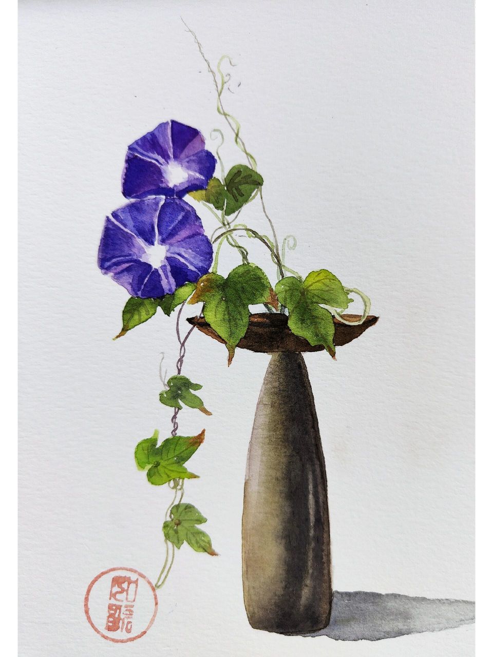 脱稿水彩/花瓶与牵牛花(含步骤) 一眼就喜欢上这个图,安静,典雅.