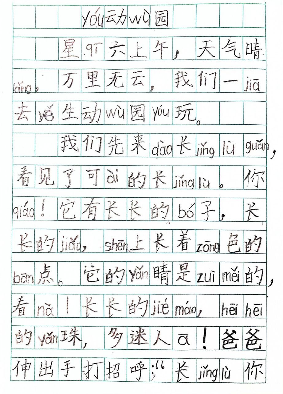 小学一年级看图写话《游动物园》