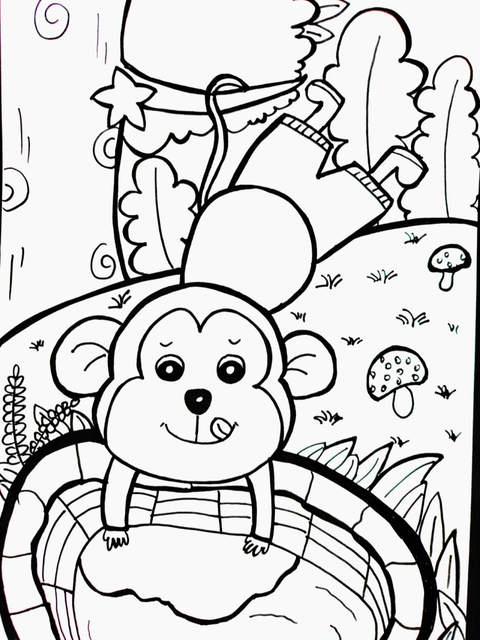 猴子捞月简笔画 猴子捞月主题画080808