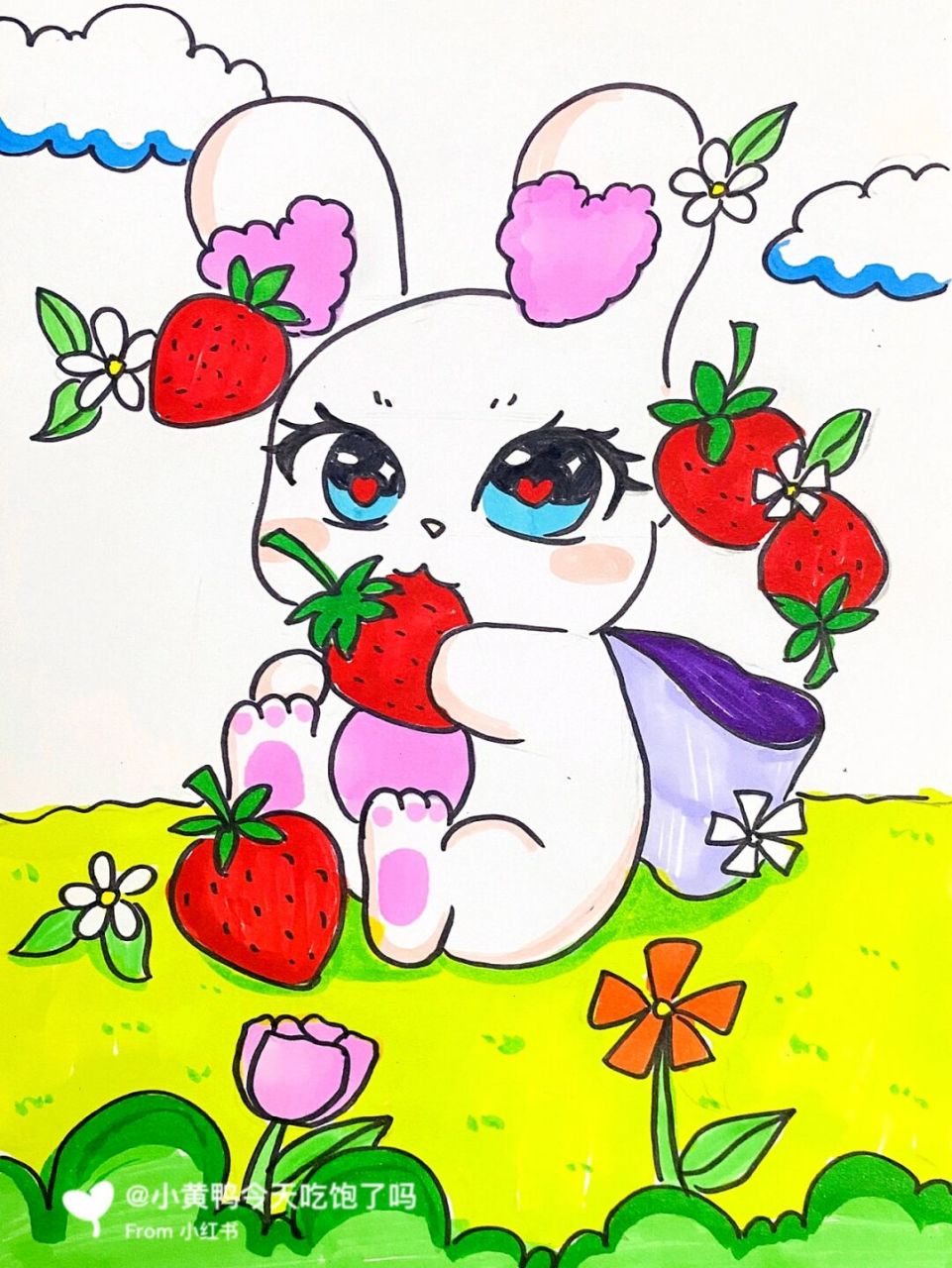 兔子儿童画 #马克笔# #卡通画# #儿童画# #兔子卡通画