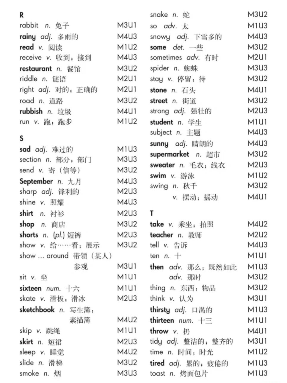 沪教版牛津英语4a 四年级上册单词表对话