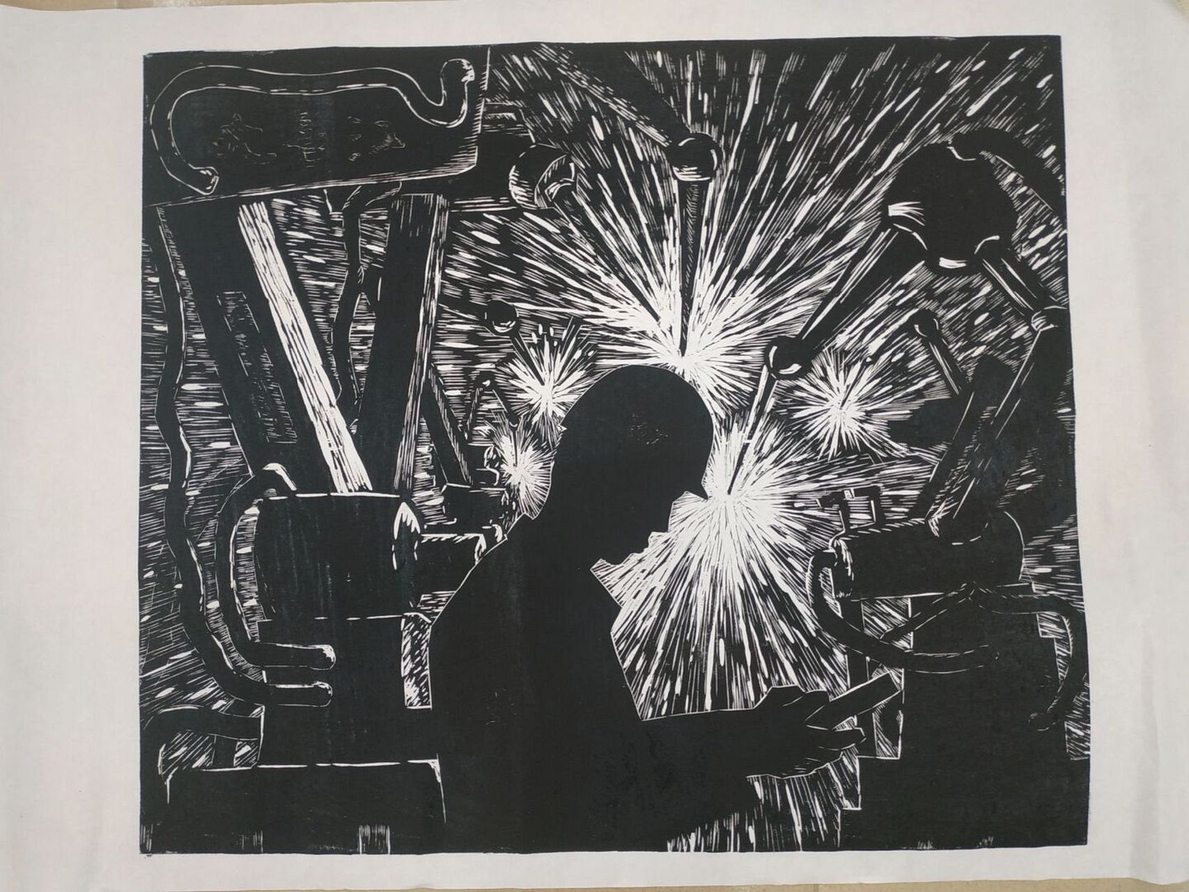 火花 #黑白版画#  #木刻版画# #版画