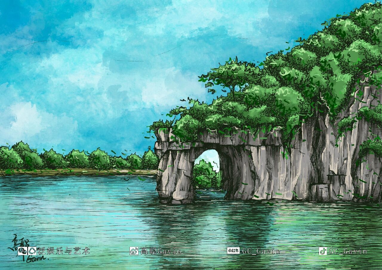 手绘广西61桂林象鼻山