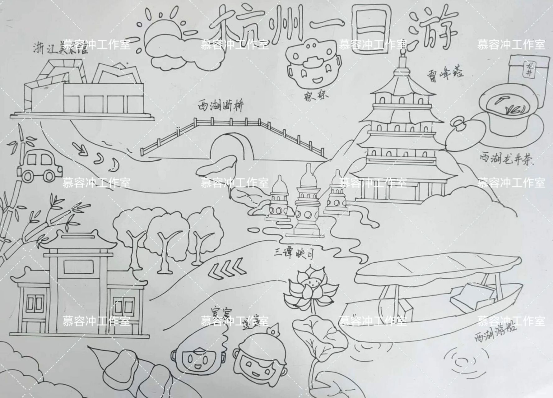 杭州景点简笔画线稿图的简单介绍