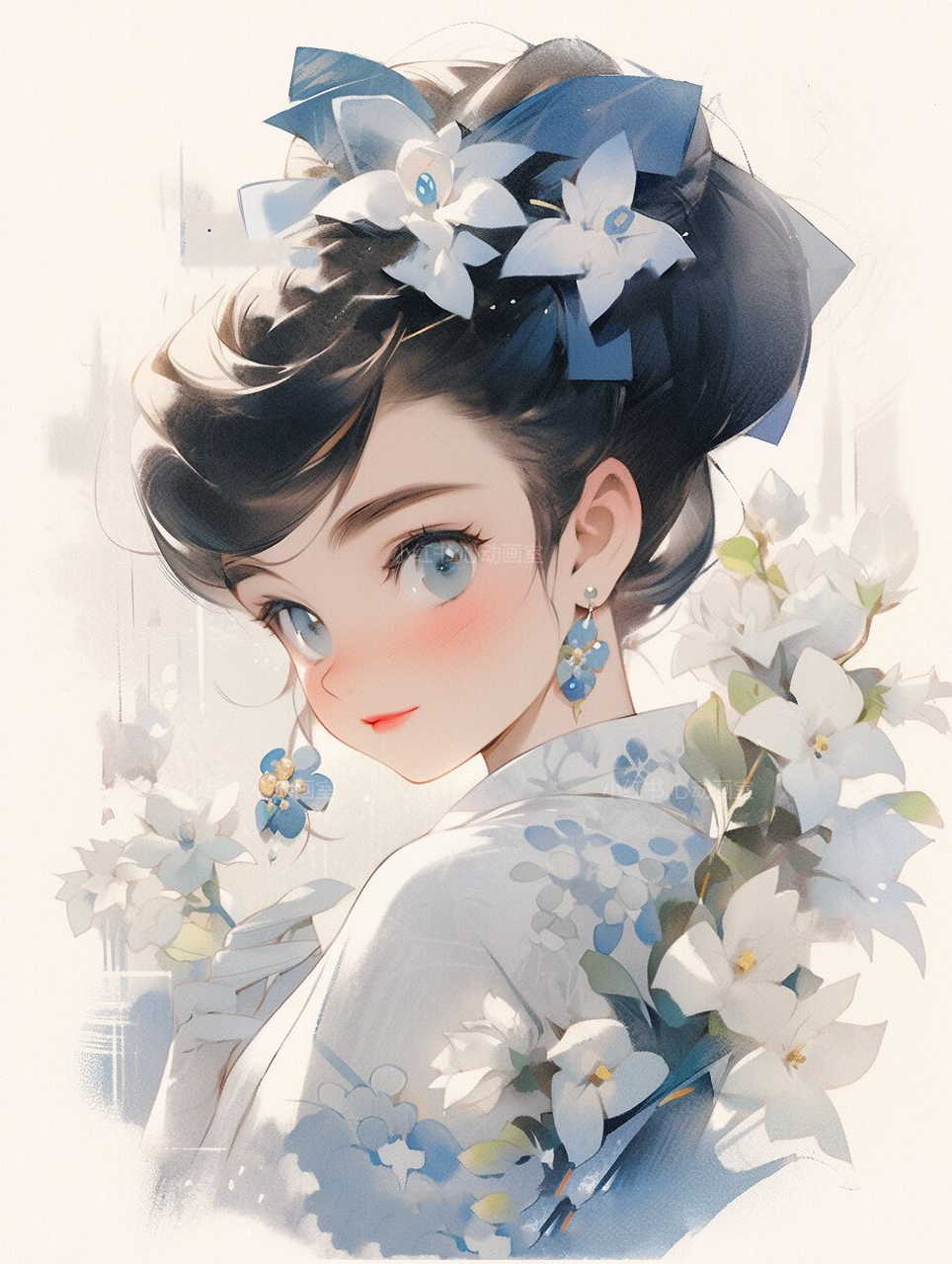 可爱少女头像-蓝色系国风旗袍二次元漫画