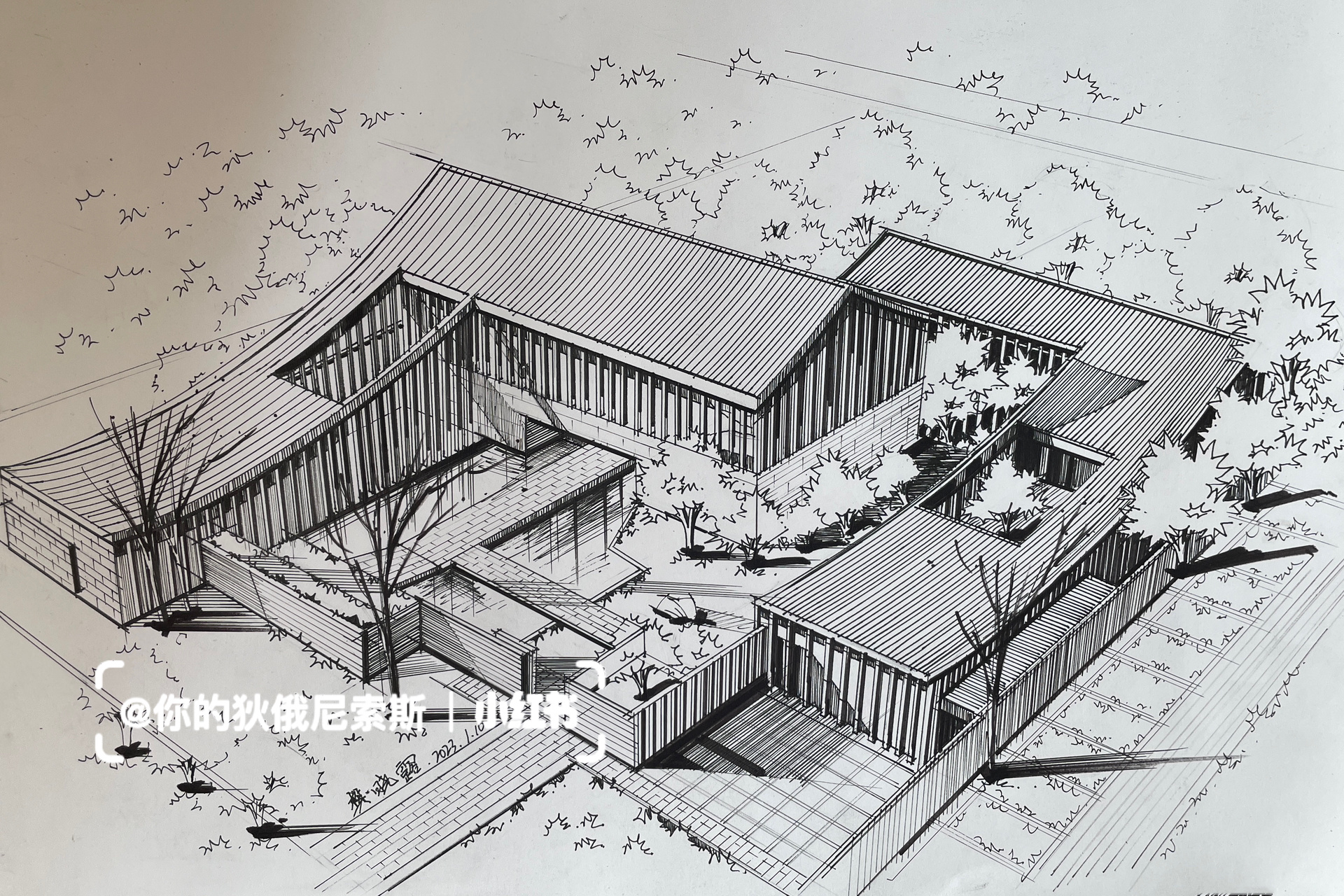 新中式鸟瞰建筑效果图