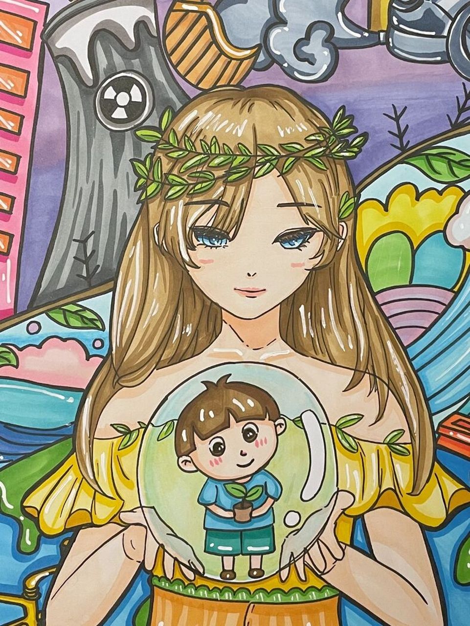 有关大气污染和生态环境的主题画 人物原创不易,已参赛