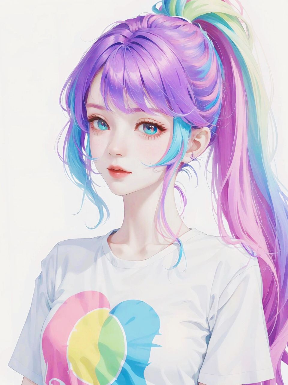 今日份甜妹|96 彩色高马尾 元气少女06 阳光彩虹小白马,你是最亮