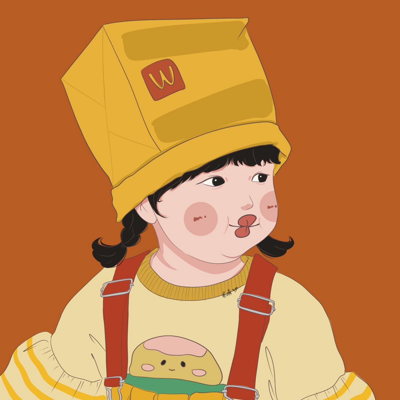 插画 | 头像 | 头顶袋子超可爱小女孩 图片92二改92商用92去
