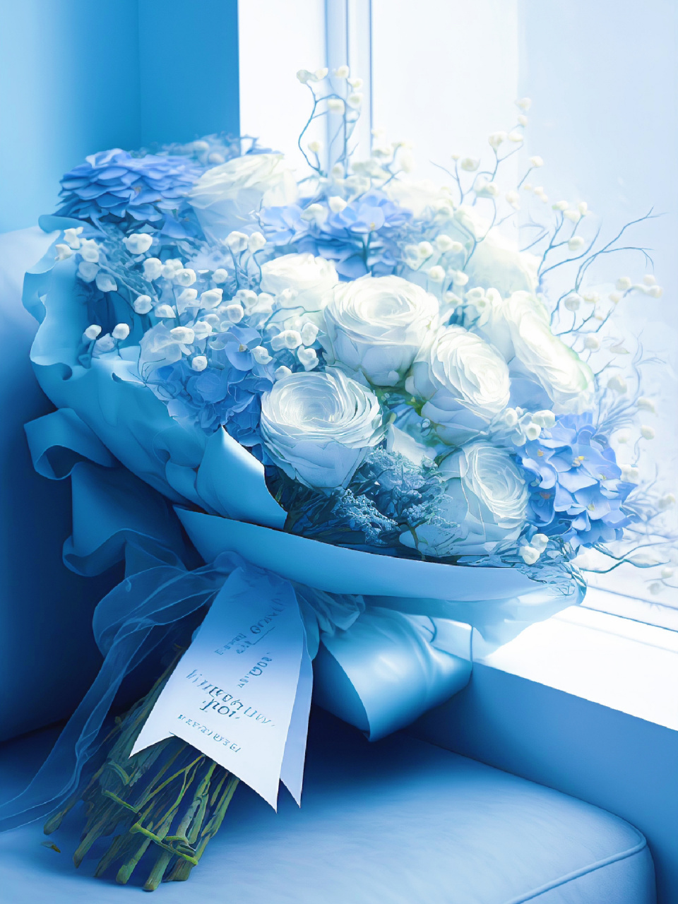 给爱的人送一束碎冰蓝吧,寓意遇见你是最美好的事,你要的星辰大海我
