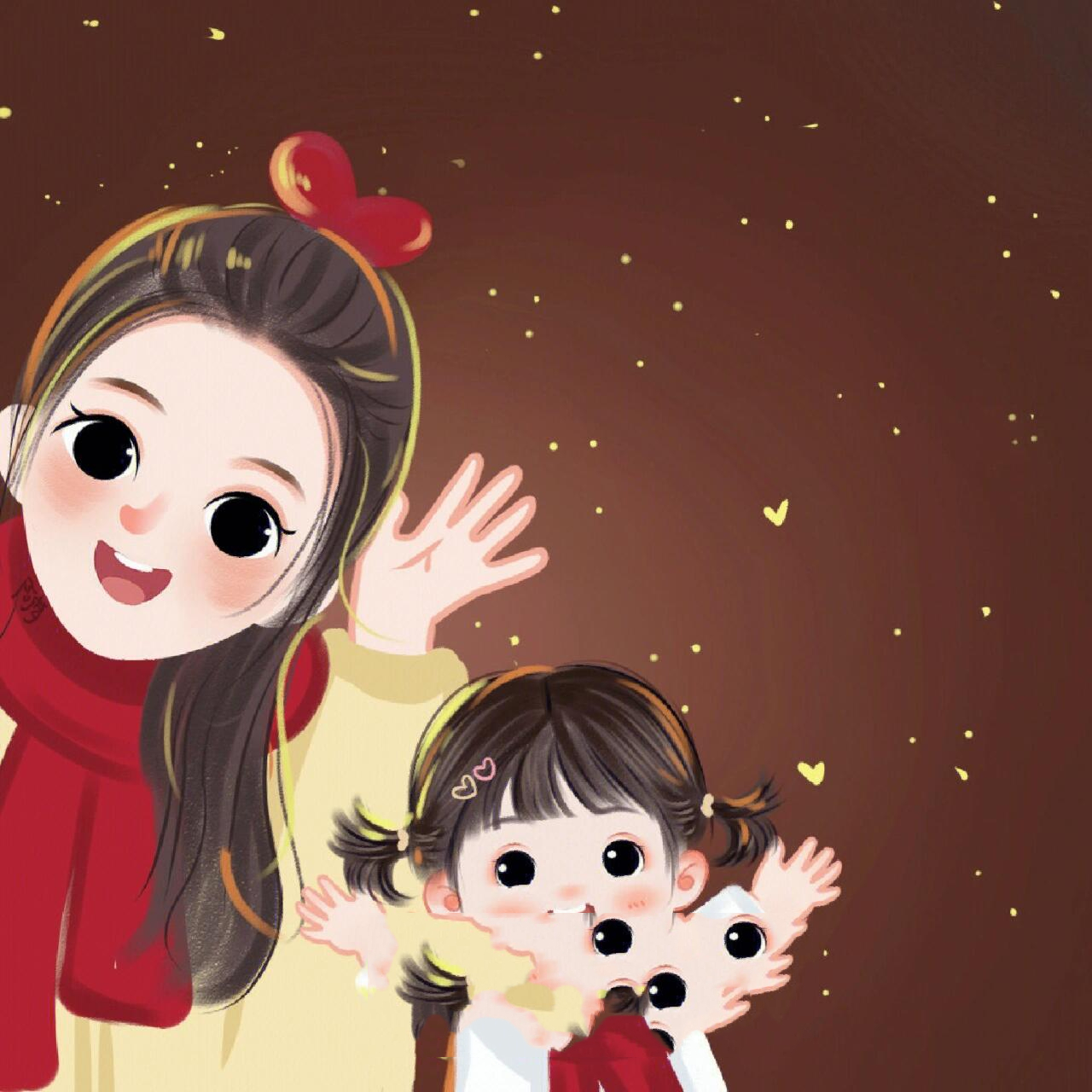 原创手绘亲子头像母女父女头像萌娃❤️ 作家雪小禅说:"人到了