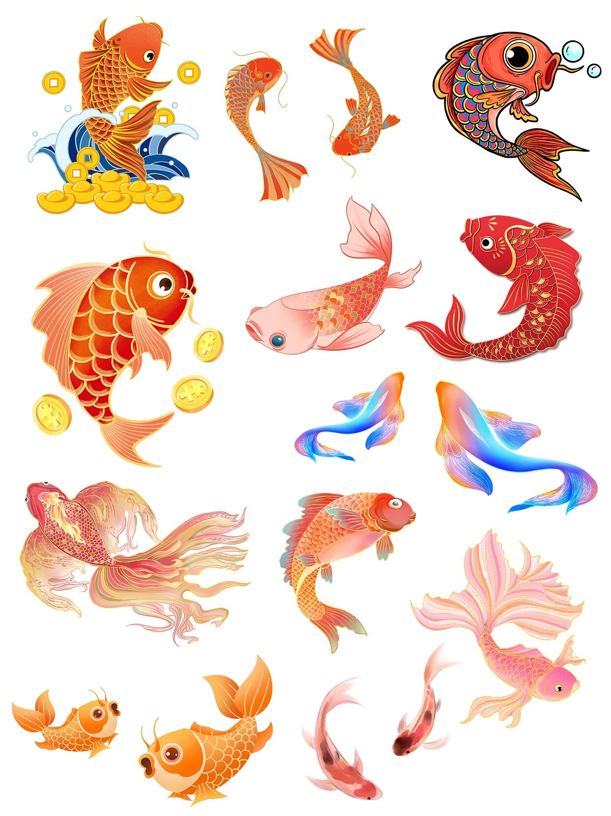 🔴红色手绘卡通国潮中国风鲤鱼锦鲤鱼元素png素材 🔴红色手绘古风