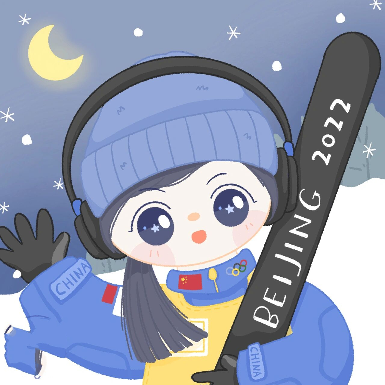 2022冬奥会为冰雪健儿画头像滑雪女孩冲鸭!