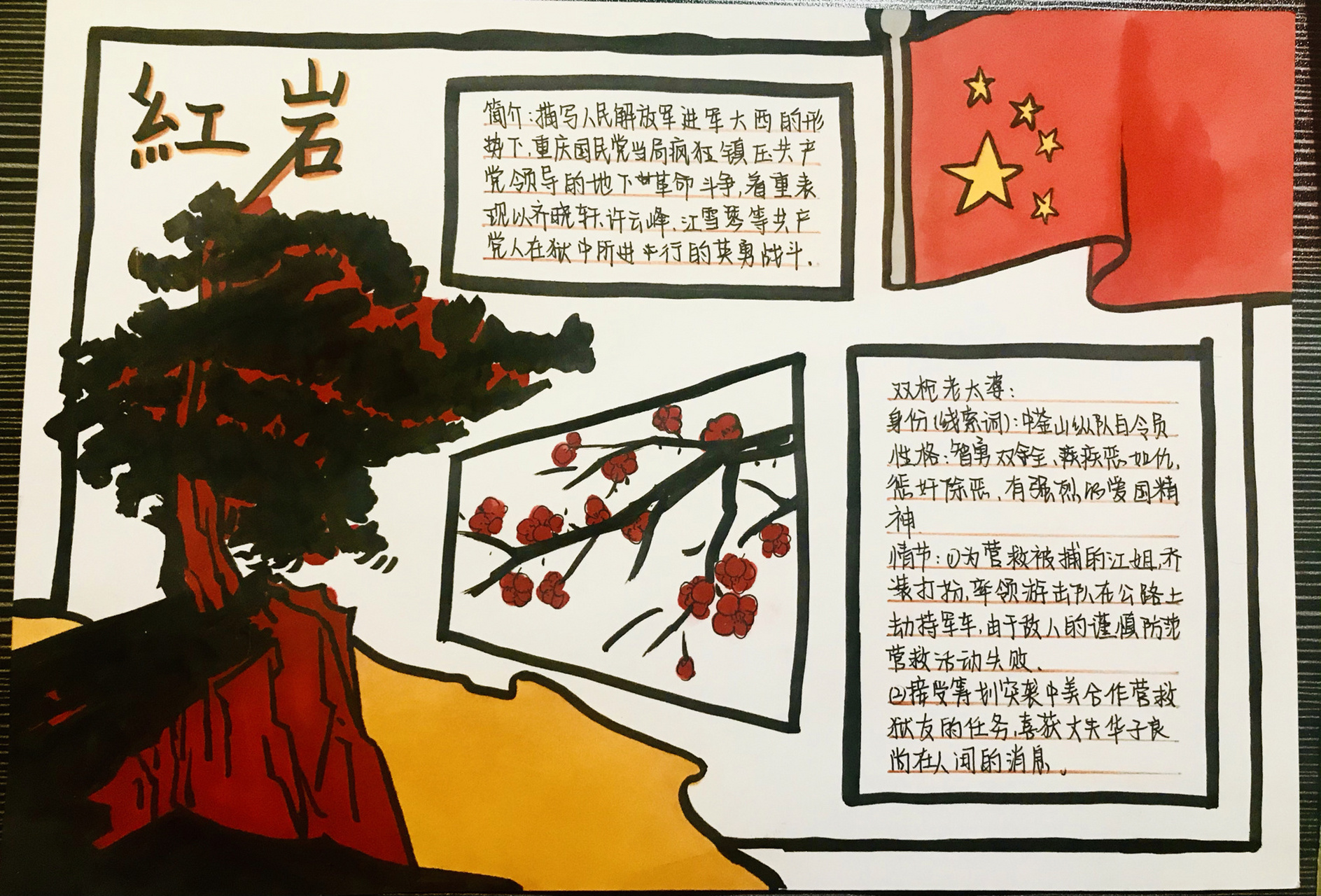 红岩读书手抄报 图是自己画的,文字是抄的