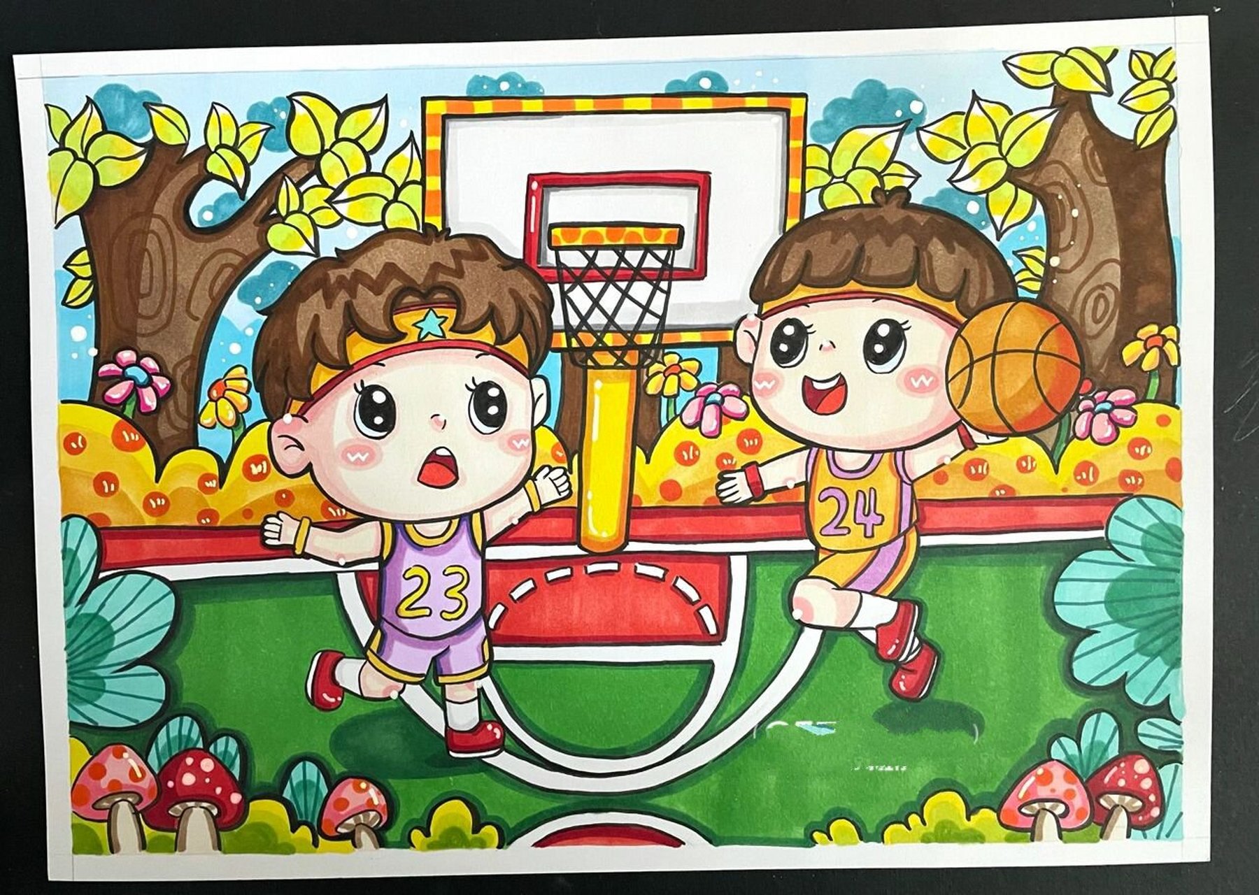 两个人打篮球怎么画图片