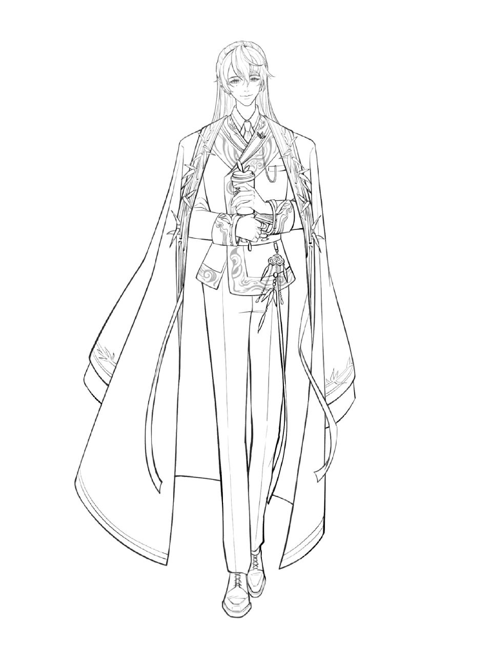 西装袁基:线稿 画了不戴帽子版本和戴帽子版本.