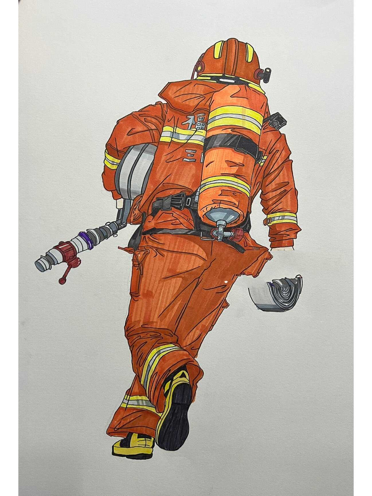 火焰蓝 消防员人物画 消防员