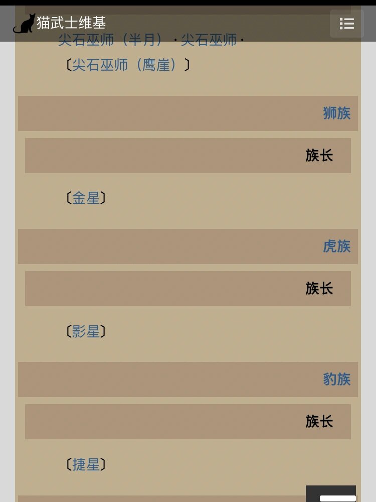 猫武士所有族长的名字图片