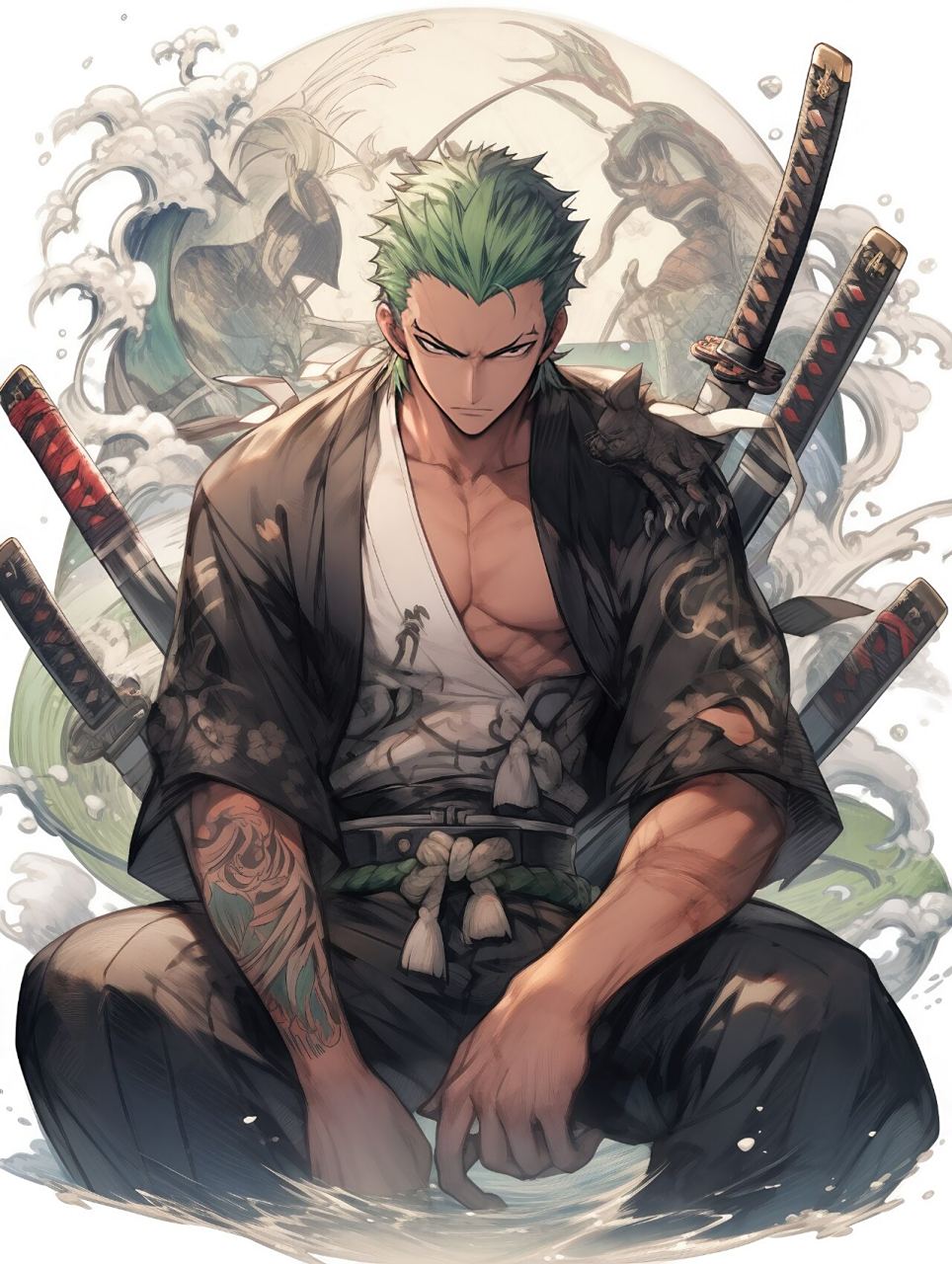 midjourney | 索隆,海贼王头像壁纸 咒语:the character of the one