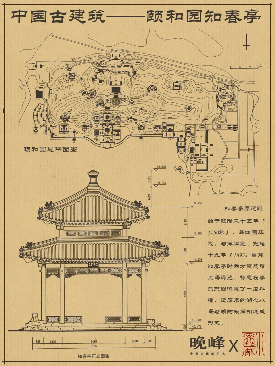 颐和园知春亭墨线图图片