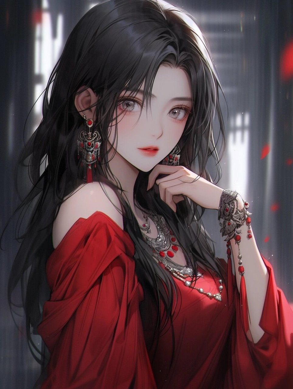 ai绘画分享!红衣少女壁纸头像