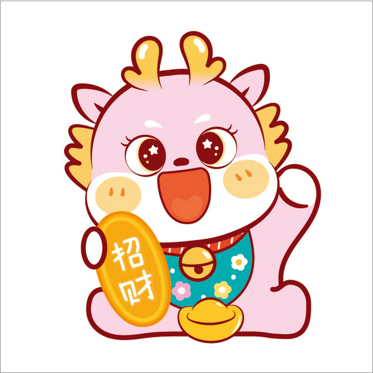 小飞龙ip卡通形象插画表情包招财进宝接好运 小飞龙ip卡通形象,治愈系