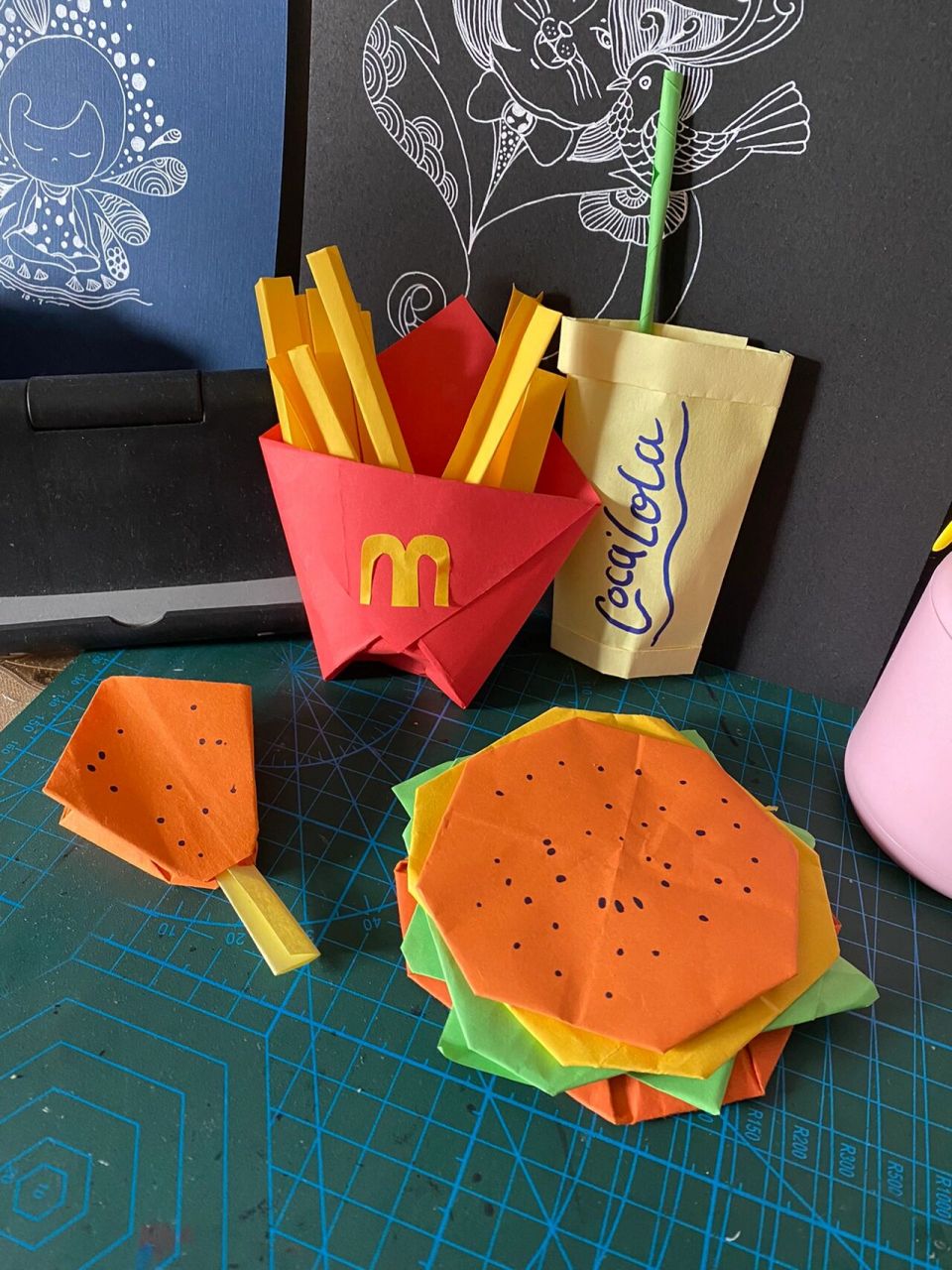 折纸麦当劳 薯条 汉堡 炸鸡 可乐 折纸手工 陪孩子.还没有出被窝.