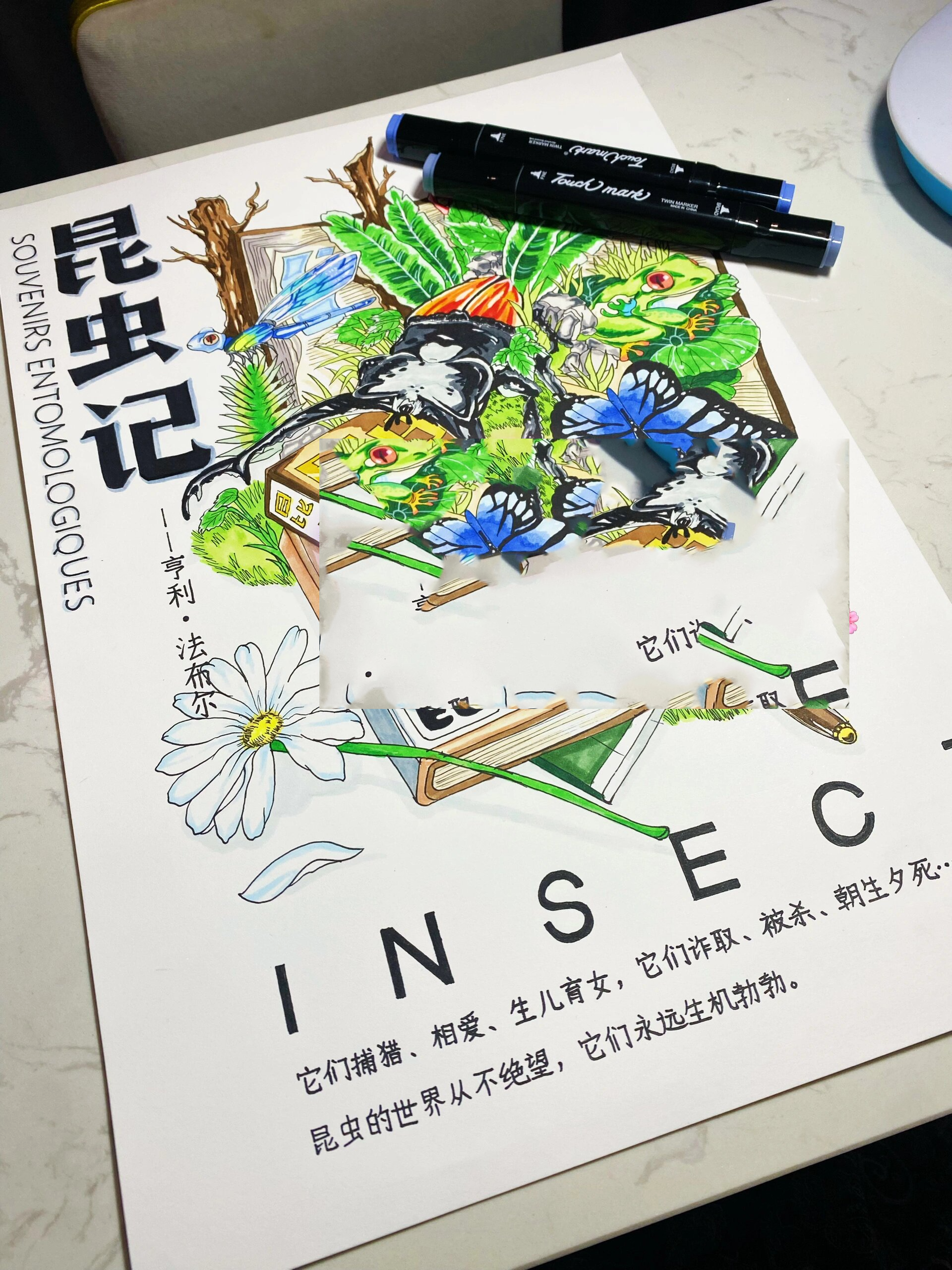 《昆虫记》海报手抄报思维导图马克笔手绘