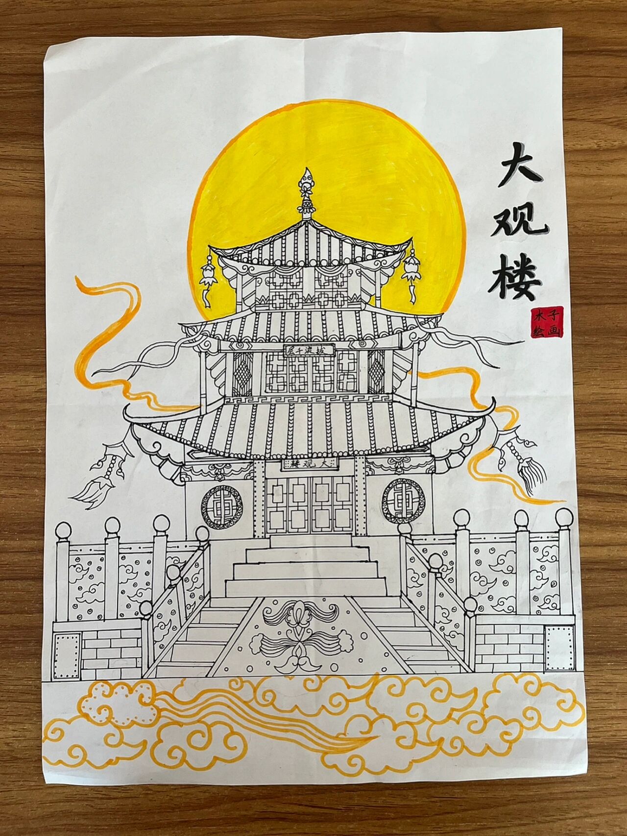 古建筑画 线描图片