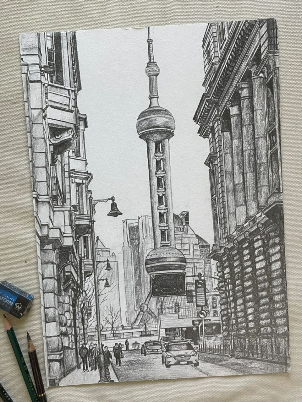 素描|好久不见的东方明珠(附绘画全过程) 翻到去年高一时怒画近十个