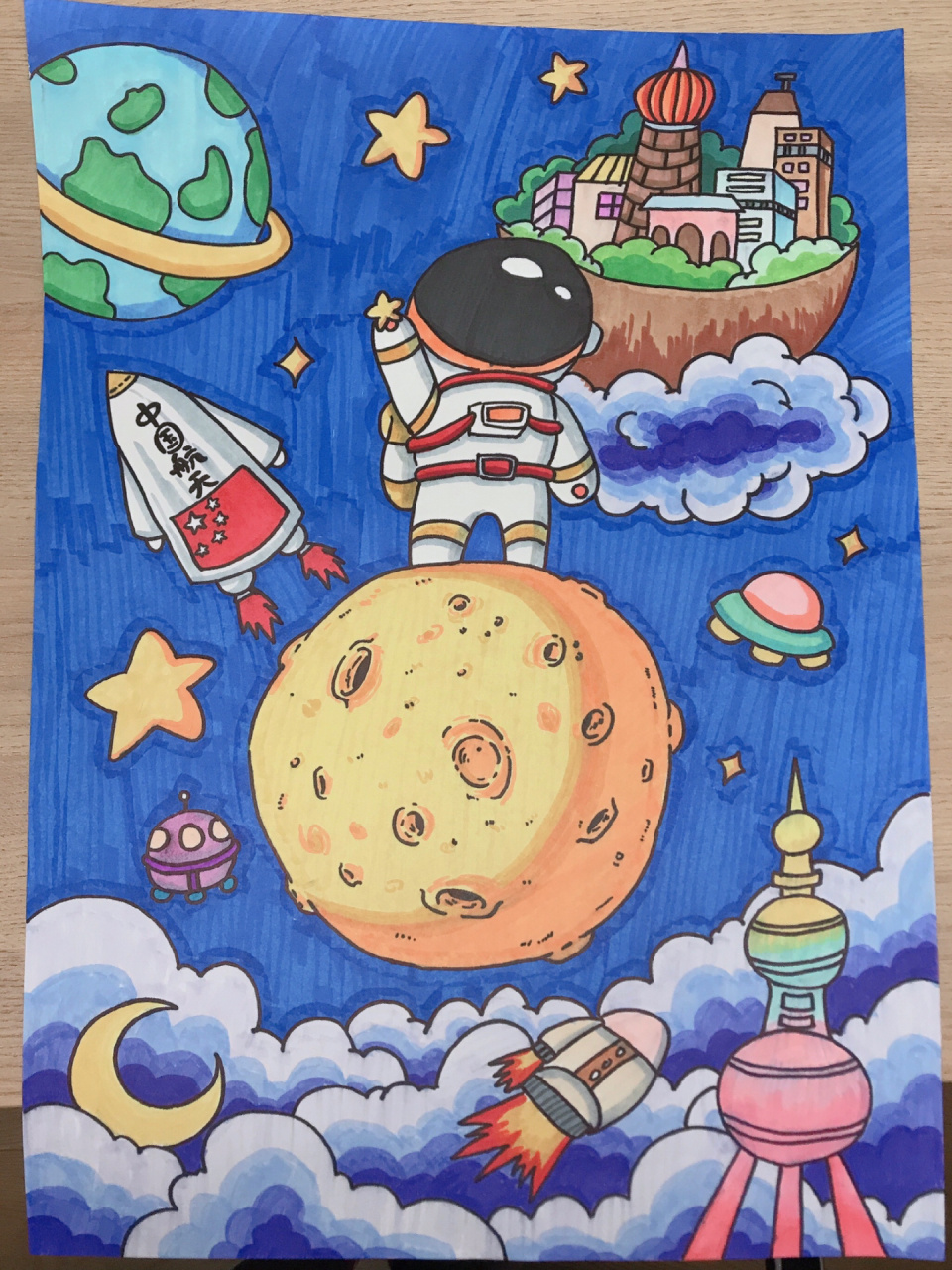 科技画|宇航员太空科幻主题手抄报儿童画 从小地瓜上搜了很多科幻主题