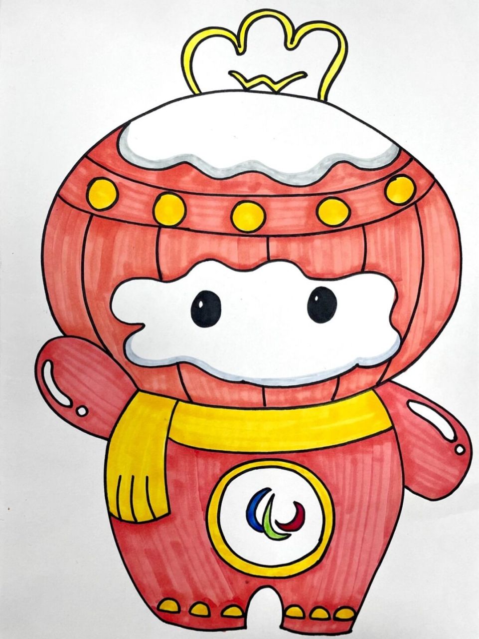 儿童简笔画雪融融 一学就会的雪容融 附步骤图 材料:素描纸,勾线笔