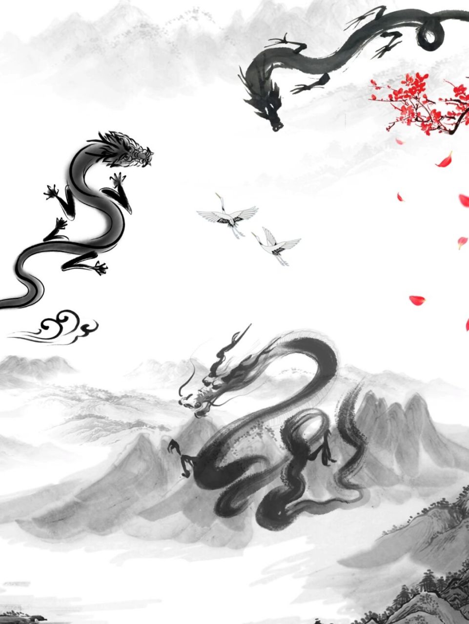 97素材库|国风水墨中国龙手账免抠素材 93祥龙出没,国风水墨龙