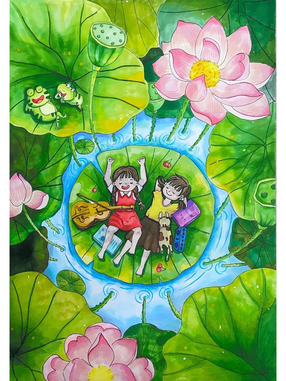 马克笔绘画/童年夏天 偶尔刷到这幅画真的很爱满足了我对夏天和童年的